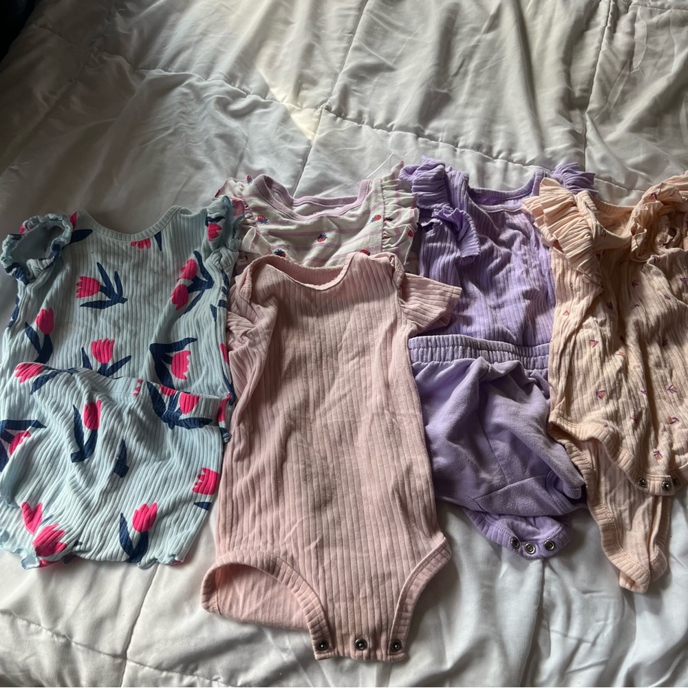 Baby Girls Ribbed Flutter-Sleeve One-Piece Romper - Pink, Lavender, Floral lot